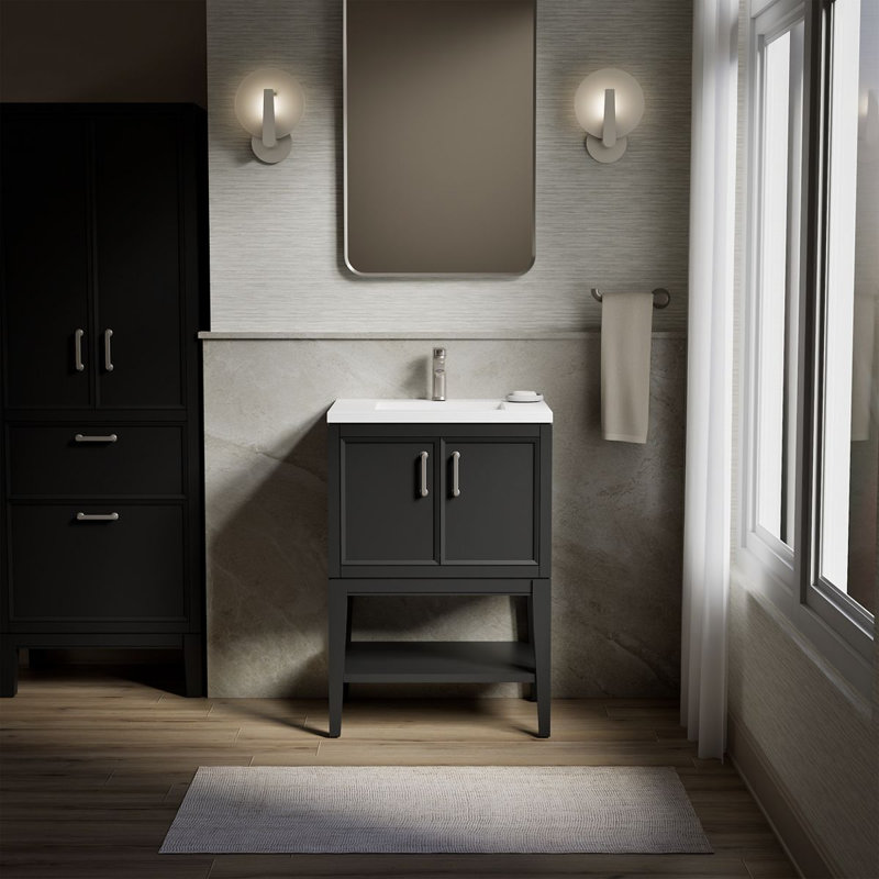 Winnow 30" Freestanding Single Bathroom Vanity Cabinet with Sink and Quartz Top, 24", Slate Gray