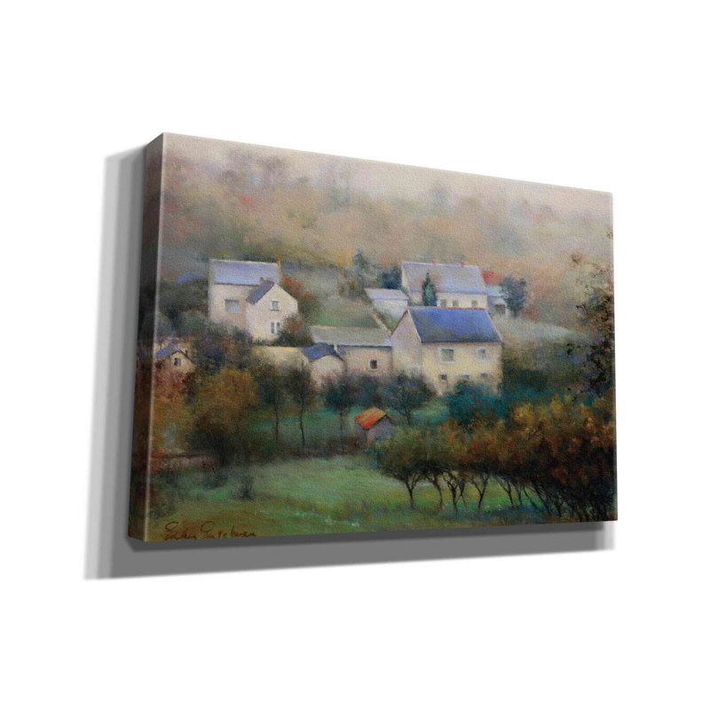 Campagne hameau - peinture sur toile tendue, H 18 po x l 26 po x P 0,75 po