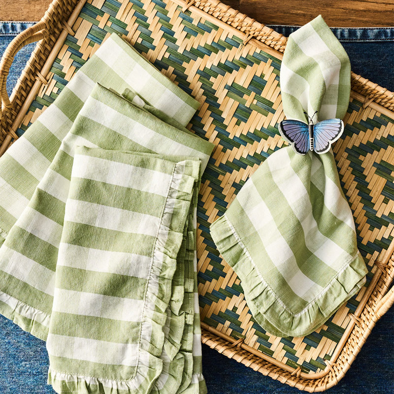Gingham Ruffle Napkin, Seagrass