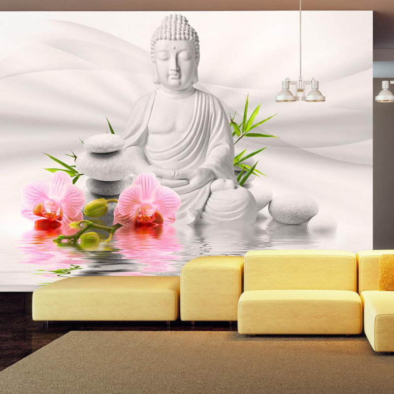 Adhésif mural Benish Buddha and Orchids, Rose tendre, 55" L x 77" W