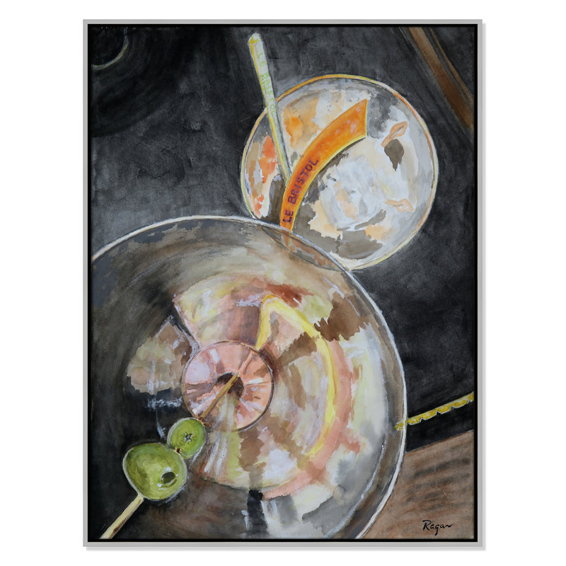 Impression de cocktails au Bristol par Mike Ragan pour , H 41,5 po x l 31,5 po, Argent argent