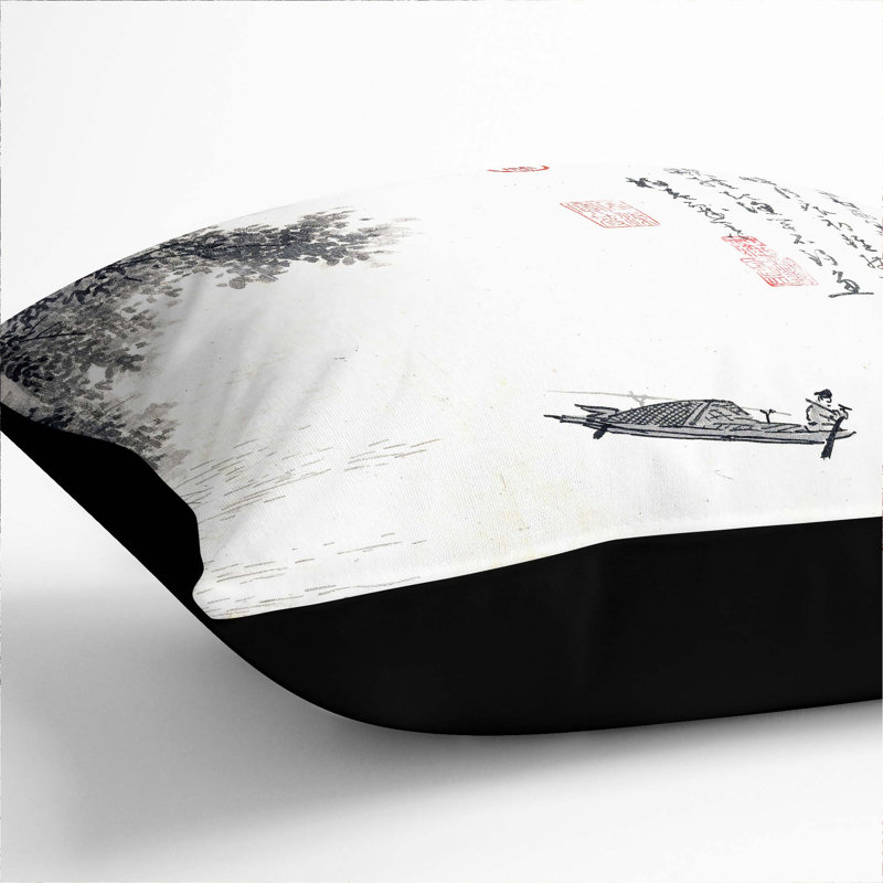 Fishermen by Wu Zhen Cushion with Filling, 40cm H x 40cm W x 15cm D, Black