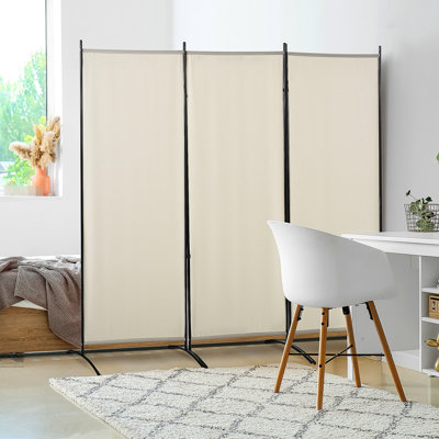 Cloison de séparation 6 panneaux à 3 panneaux beige. Pliage à double charnière. Structure en métal, stable. Économiseur d'espace. H 73,08 po x L 99,5 po x P 19,6 po. Diviseur de décoration intérieure. Barrière. Stable. Épargne. Élément