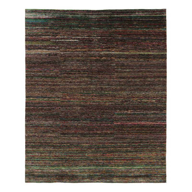 Rug & Kilim’S Modern Textural Rug, Vibrant Polychromatic Striae Over Purple Hues