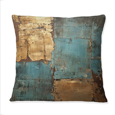 Kintsugi Retro Glam Vintage Gold On Turquoise - Abstract Geometric Printed Throw Pillow