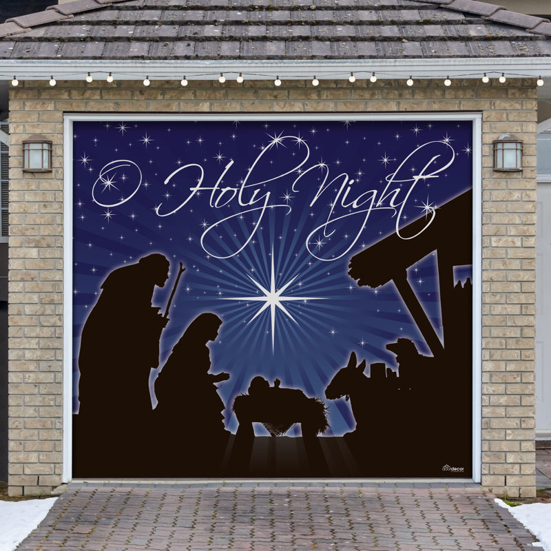 Bannière de porte de garage simple 7 pi x 8 pi Peaceful Nativité - Décorations des Fêtes pour l'extérieur