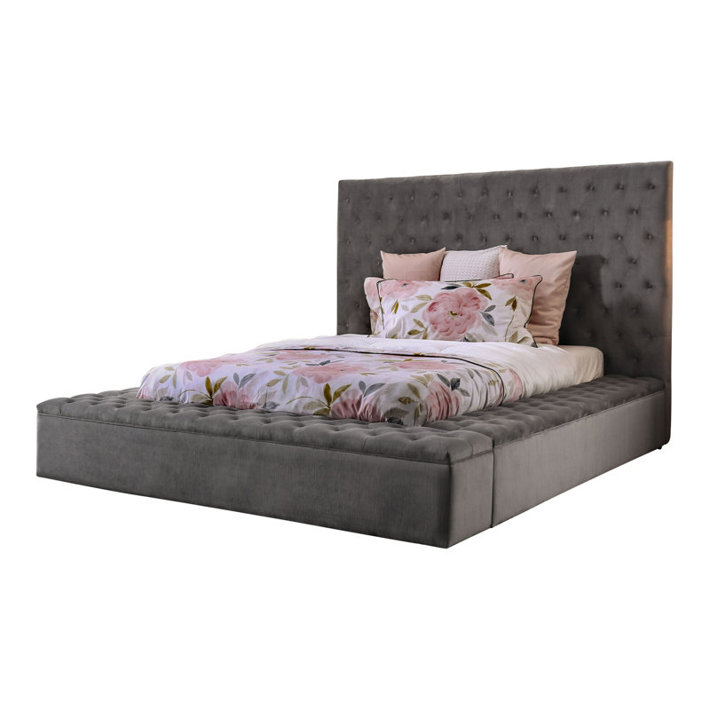 Estefany Upholstered Panel Bed, Gray, Queen