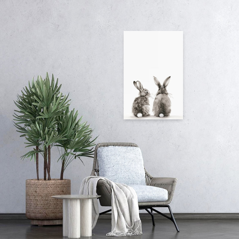 Two Curious Bunnies Contemporary Rabbit Forest Wall Art Print by Mathieu - Wrapped Canvas Print, 60.96cm H x 40.64cm W