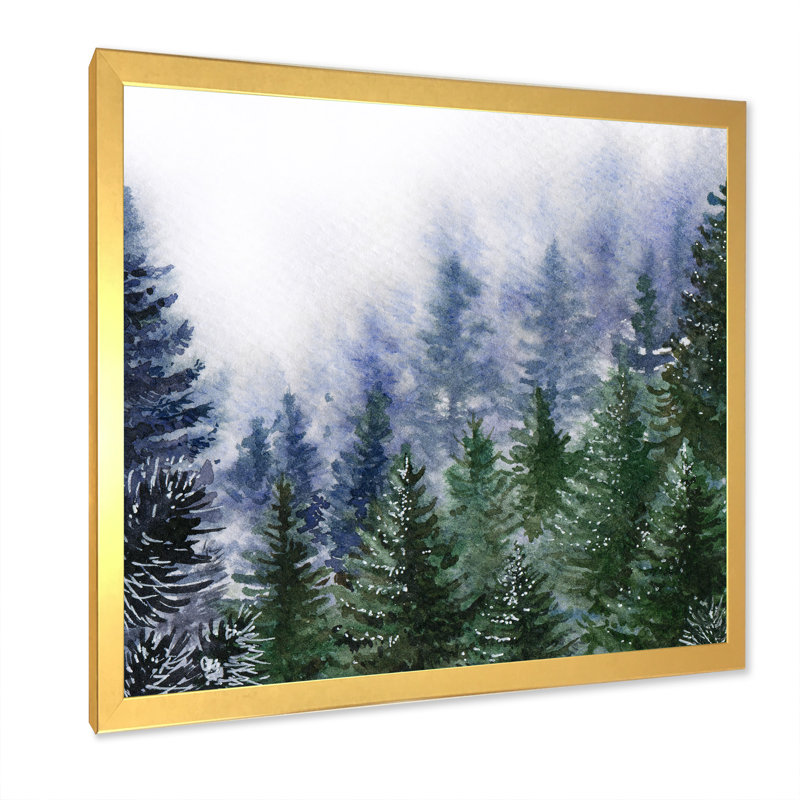 Forêt naturelle dans une scène de brouillard - peinture sur toile, H 36 po x l 36 po, Cadre doré