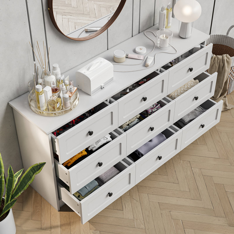 Commode 9 tiroirs Aneecia, White