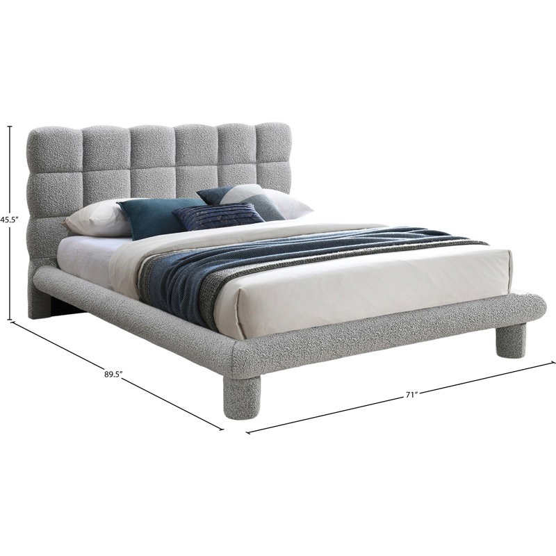 Lit à panneaux Hristinka, Tissu bouclé gris, Grand