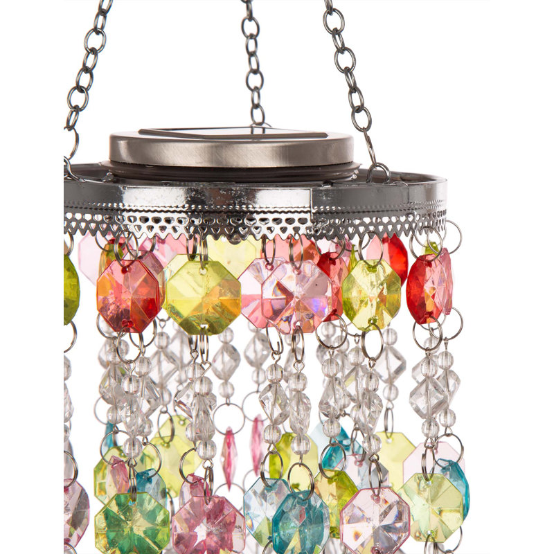 19.25"H Solar Hanging Lighted Wind Chimes with Acrylic Multicolored Jewel Bead, Green/Pink