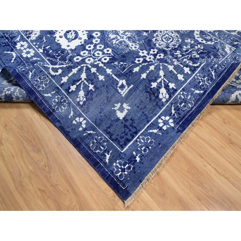 Tapis bleu en laine et soie noué à la main 9 pi x 12 pi 3 po A8E8D0F7AC0D456C8196FA4F766FA1C1 Yale