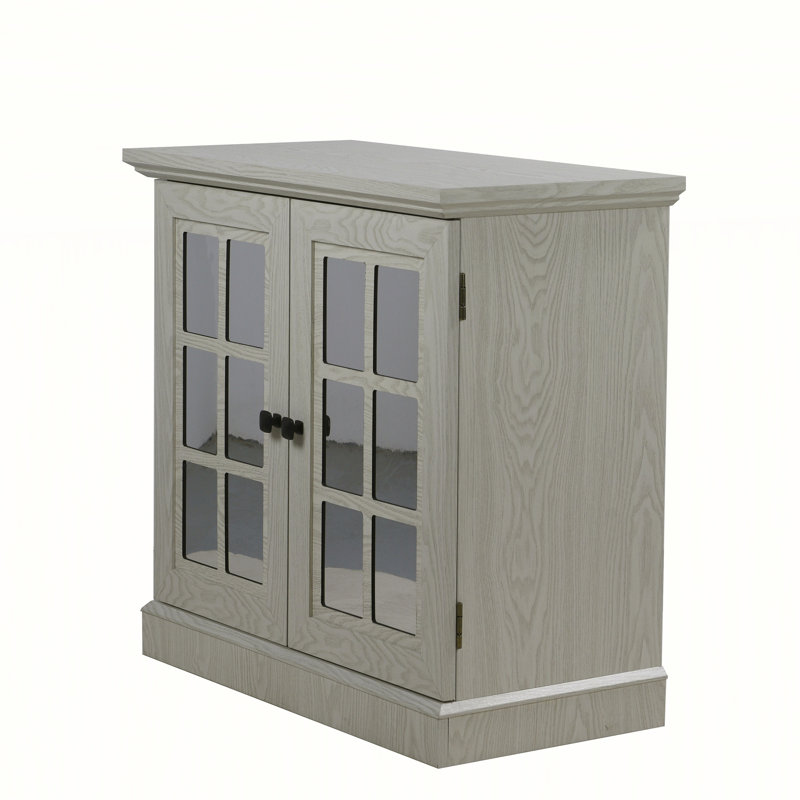 Storage sideboard cabinet with decorative acrylic mirrored doors, adjustable shelf for dining room, living room, kitchen, metal handles, MDF 3D wood grain finish