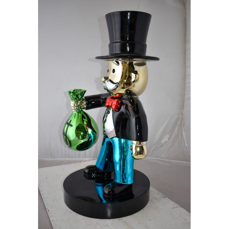 Statue de grand fronçant monopole tenant un sac d'argent en résine 17 po x 15 po x H 31 po