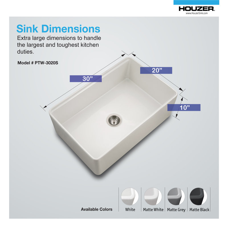 Houzer 30 in Fireclay Apron Front Single Workstation w/ Accessories, White