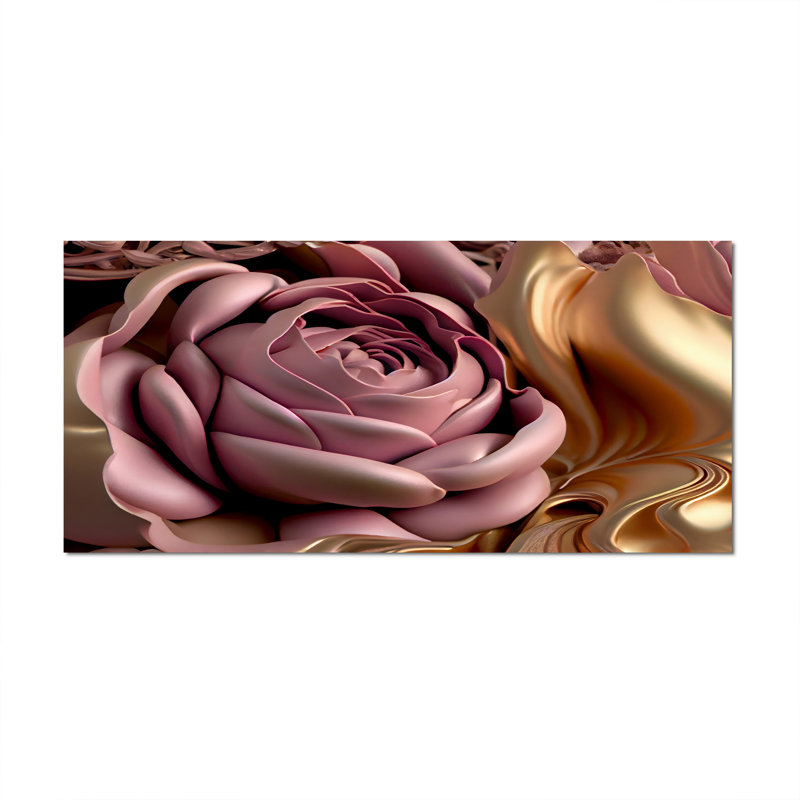 Art floral rose et rose II, H 28 po x l 60 po, Toile tendue, Sans cadre