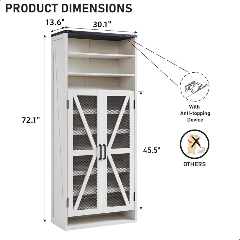Armoire de rangement pour chaussures Farmhouse, Blanc