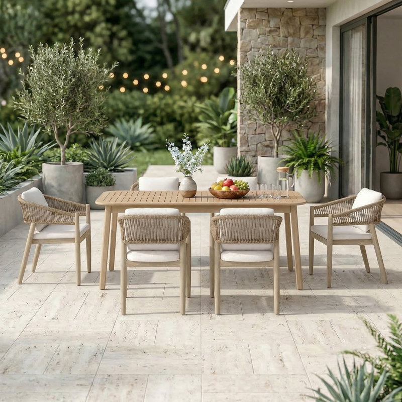 Ensemble de salle à manger d'extérieur en bois d'acacia 7 pièces 7 pièces