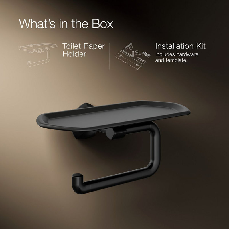 Occasion Toilet Paper Holder With Tray, Matte Black