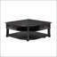 Table basse de salon en bois durable avec plateau relevable, tiroir de rangement et tablettes ouvertes au fini gris anthracite