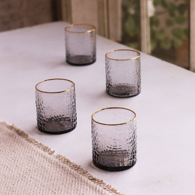 GLASS Croc Double Old Fashioned with Gold Rim Set of 4 (Smoke Grey) 14 fl oz