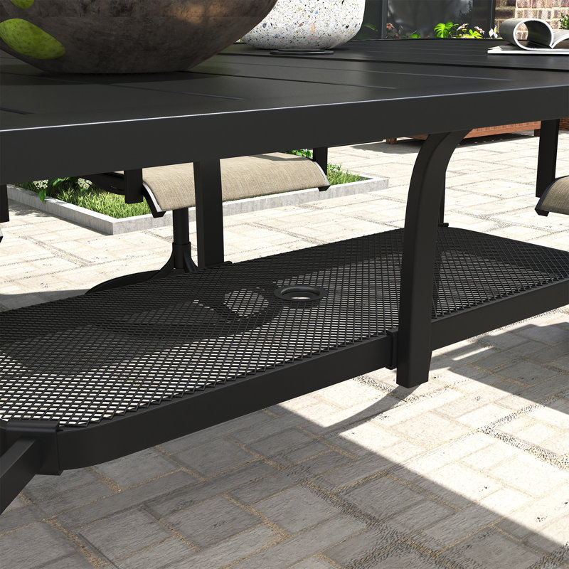 6-Person Patio Dining Set with Rectangular Dining Table and 6 PVC-coated polyester Swivel Chairs, Dark Gray