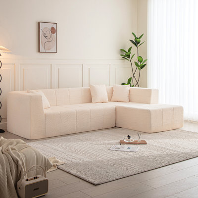 Beige Living Room With Deep Seat And Stylish Tufting,-Shaped Sectional, 3 Seats, Made Of Foam, Chaise Sectional Classy Appearance, For Room, Includes