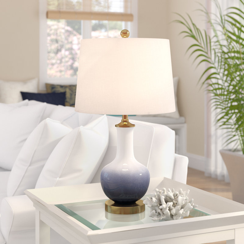 Halley Gradient 25" Ceramic/Brass LED Table Lamp, White/Navy