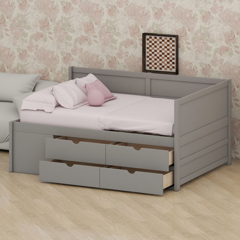 Kaella Daybed With Drawers And Shelves, Gray, Full