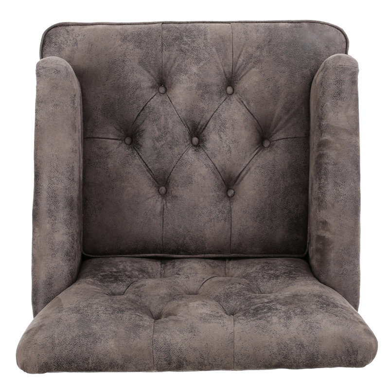 Fauteuil club moderne avec capitonnage, tissu en microfibre, assise avec cadre, microfibre et pieds en bois de bouleau