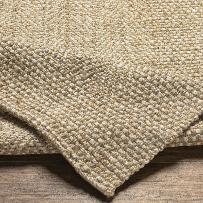 Wilsey Solid Color Hand Braided Jute Area Rug in Khaki/Tan/Cream, Rectangle 12' x 15'