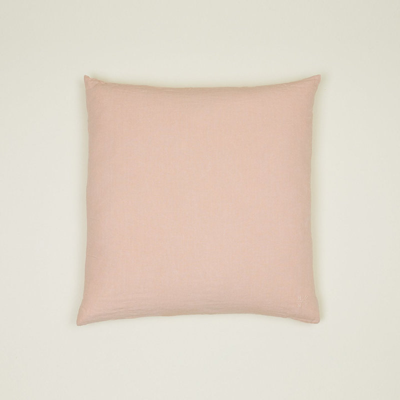 Simple Embroidered Linen Throw Pillow, Blush, 22"H x 22"W