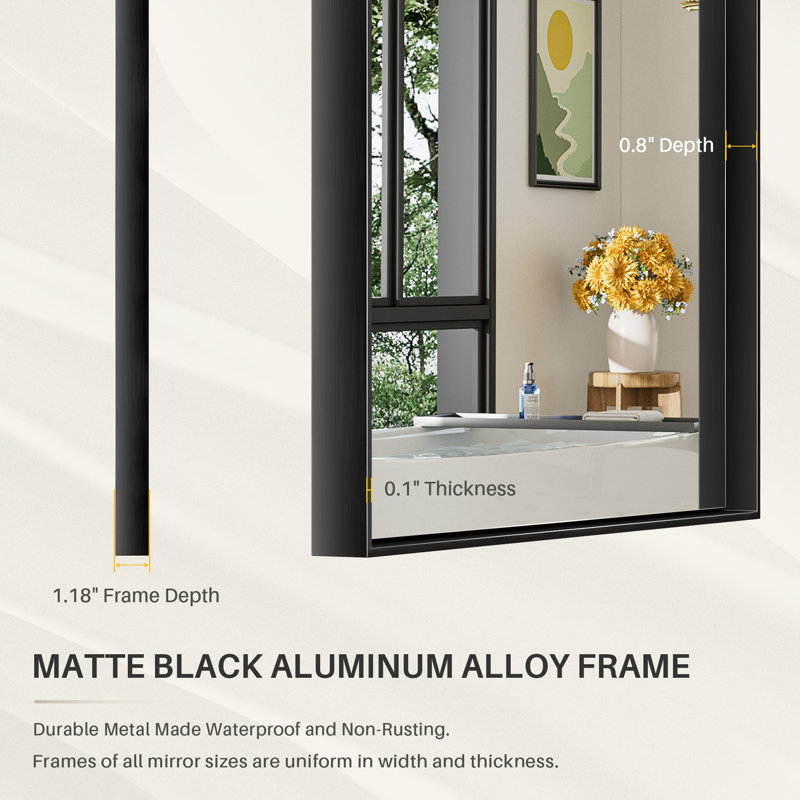 Miroirs de salle de bain rectangulaires / carrés modernes et contemporains en aluminium noir mat avec verre trempé HD