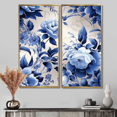 «Cobalt Blue Cameo Cameo Victorian Motif - Cottage, impressions d'art traditionnelles sur toile 2 pièces»