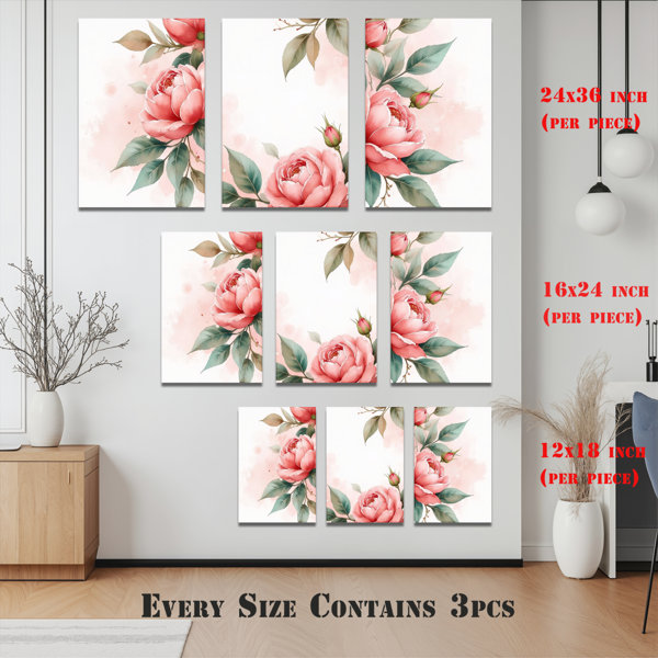 Latitude Run® Blush Pink Peony Floral Canvas Wrapped Wall Art ...