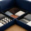 Grand canapé modulaire pour le salon - 6 places, rangement, chenille bleue, dossier cylindrique et accoudoir cylindrique en chenille-1601504810