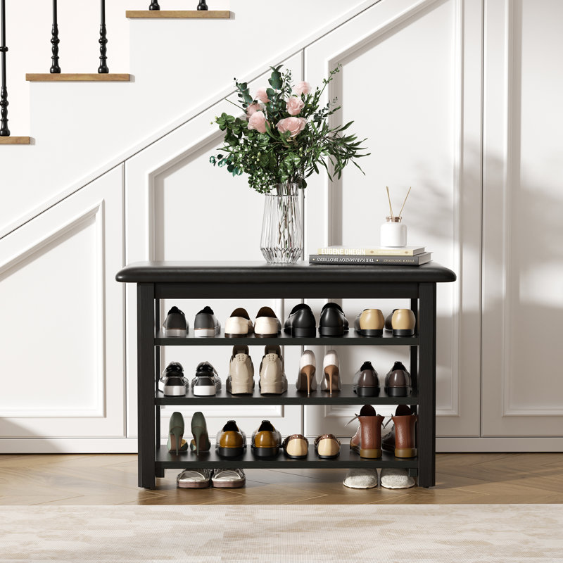 Solid Wood Shoe Storage Bench - 31-Inch Height, 16.5" H x 31.4" W x 11.8" D
