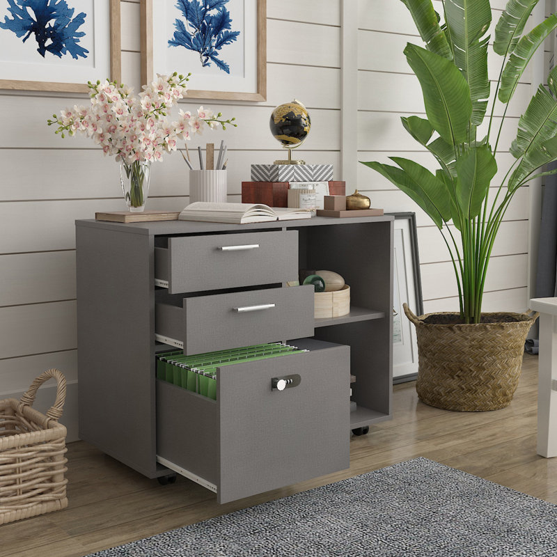Commode décorative 3 tiroirs Arjunveer, gris