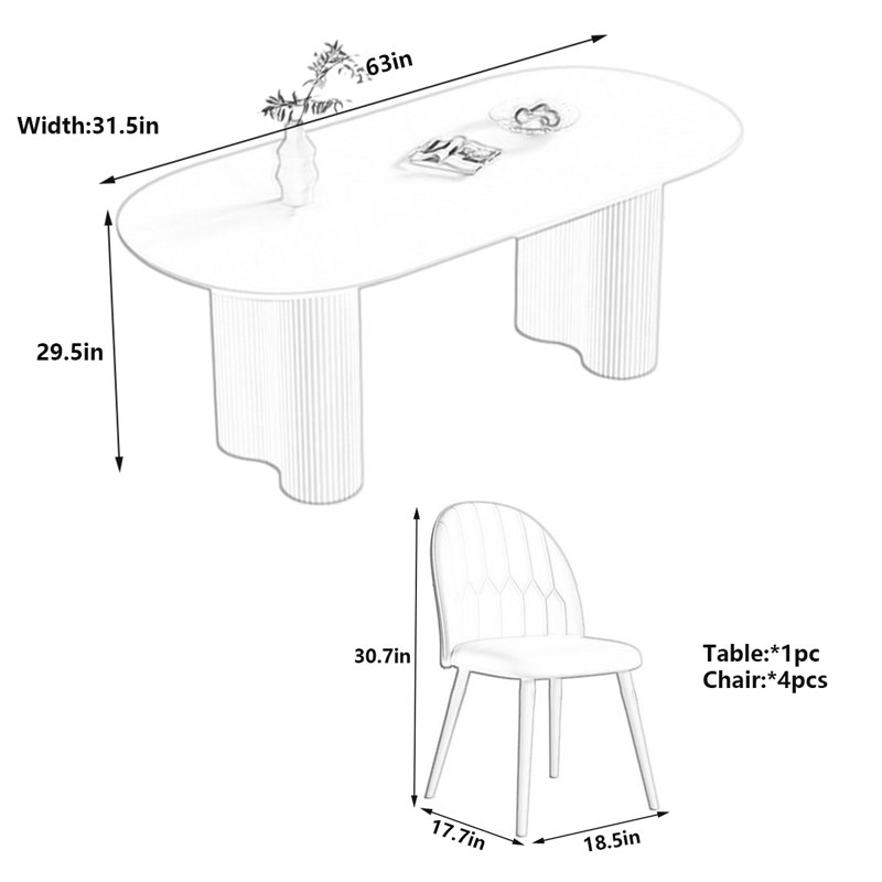 Table de salle à manger Modern, H 29,5 po x L 63 po x l 31,5 po