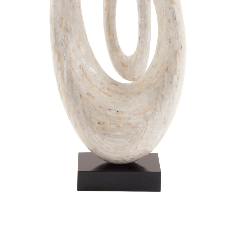 Sculpture décorative abstraite en nacre avec base noire, Blanc