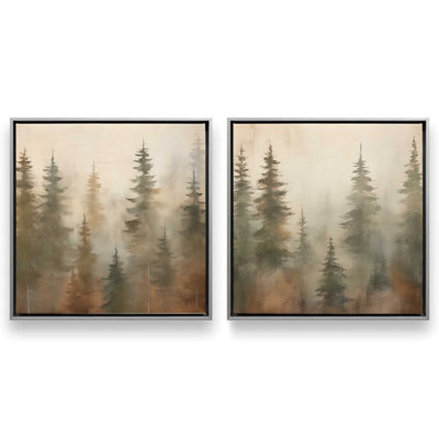 Foggy Warm Forest, Set of 2 Print on Canvas