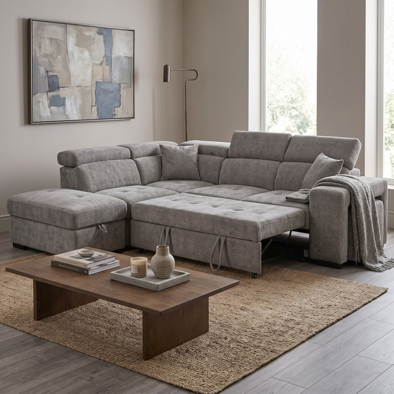 4 Seater Corner Sofa , Left Hand Facing, Grey Chenille