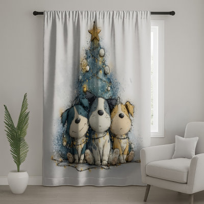 Rideaux de fenêtre arbre de Noël Three Puppies
