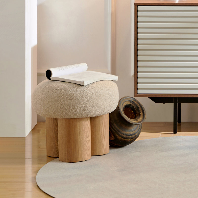 Tabouret avec coussin en peluche Grieg, tuyau en PVC, Grège, Brun
