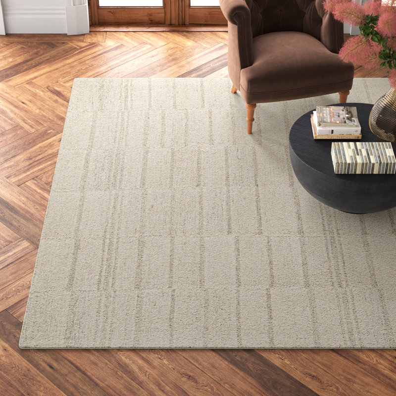 Rectangle Demie Striped Handmade Tufted Wool Area Rug in Gray/Beige, Rectangle 8' x 10'