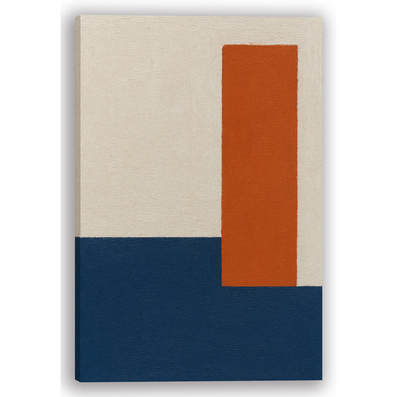 «Coastal Blocks VIII - Art mural abstrait sur toile en terre cuite, bleu marine et sable»