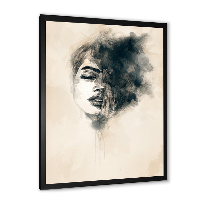 Portrait de femme liquide Modern Art - toile murale glamour, H 36 po x l 24 po x P 1 po, Cadre photo noir
