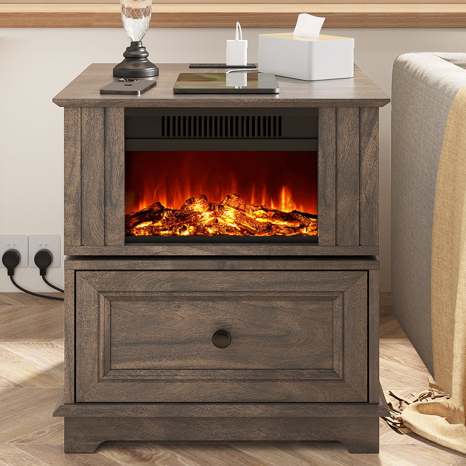 Wildon Home® Aldama 23" Tall Rotating End Tables with Storage Drawer