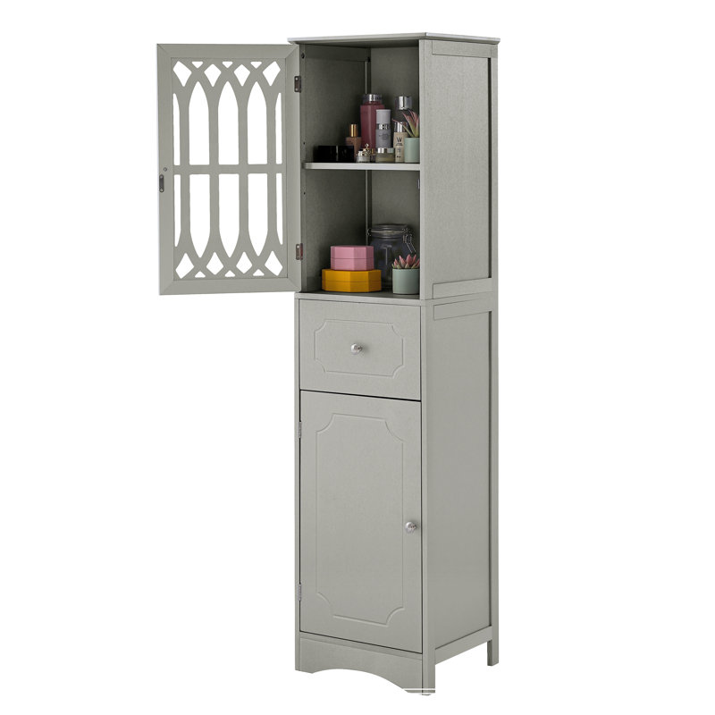 Gray Tall MDF Cabinet with Acrylic Door and Adjustable Shelves